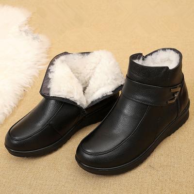 Winter Fashion Women Genuine Leather Ankle Boots WomanThick Plush Warm Snow Boots Mother Waterproof Non-slip Big Size Boots35-41