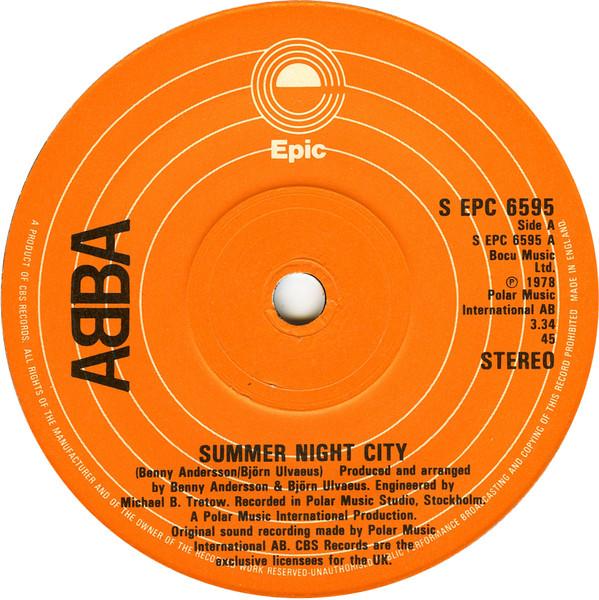7-дюймовая пластинка ABBA Summer Night City SEPC6595 Epic 1978 UK Поп Б/у