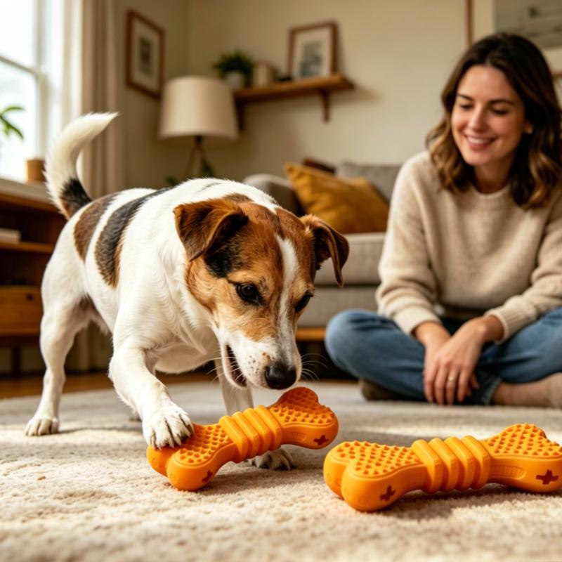 1pc Durable Rubber Dog Chew Toys Bone Shaped Treat Dispensing Puzzle Toy For Aggressive Chewers Teeth Cleaning Interactive Play Pet Supplies Puppy Tra