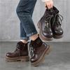 Johnature Thick Soled Cowhide Lace Up Short Boots Retro Side Zipper Genuine Leather Women's Boots