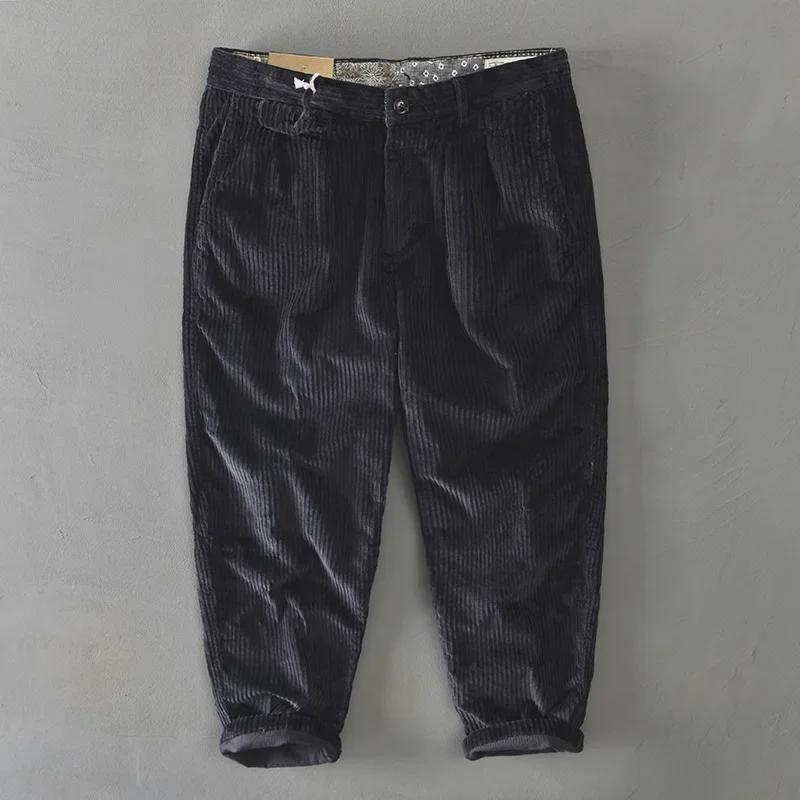 Men's Loose Corduroy Pants: Autumn/Winter Thick, Washed, Slightly Elastic, Wide-Leg, Japanese Retro Style.