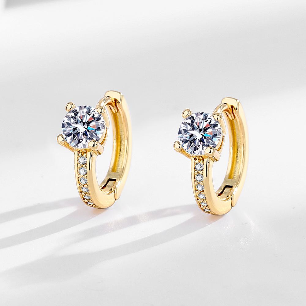 Korean Style Zircon-Inlaid Gold Round Earrings