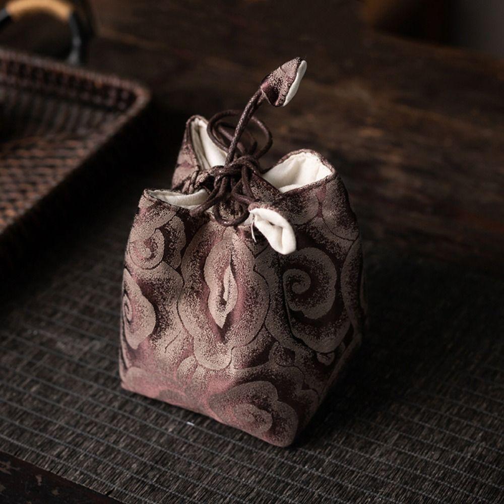 Breakage-proof Teacup Drawstring Cloth Pouch Print Embroidered Handbag Teaware Storage Bag  Purse
