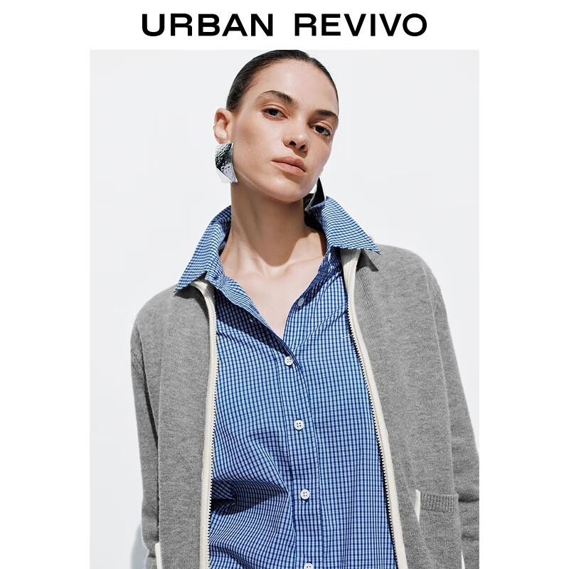 UR Women's Short Hooded Color Block Knit Cardigan