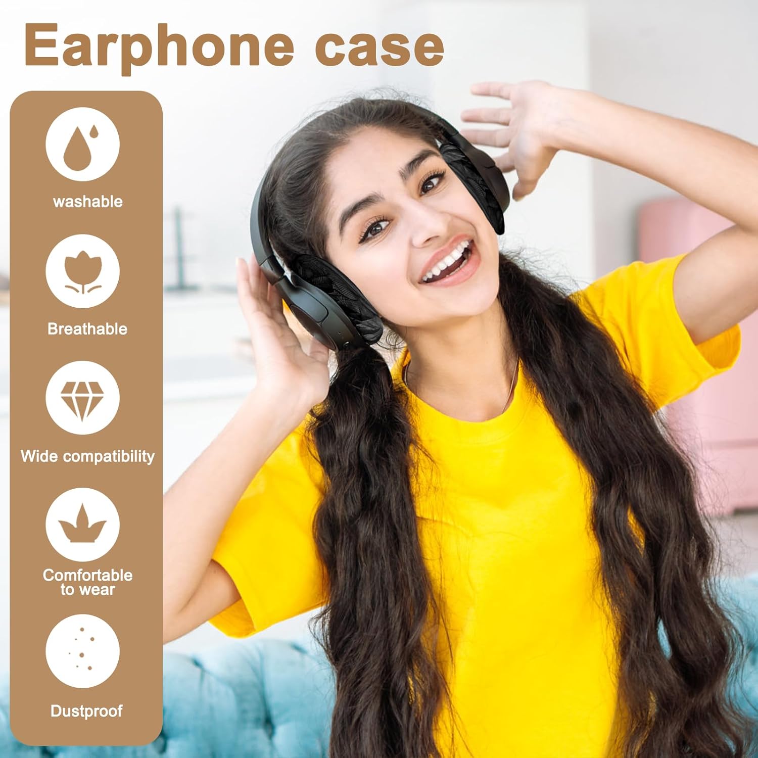 Tvoip 100Pcs Black Non-Woven Sanitary Headphone Ear Cover, Disposable Super Stretch Covers Washable, for Most On Ear Headphones Earpads (13 cm/ 5.12