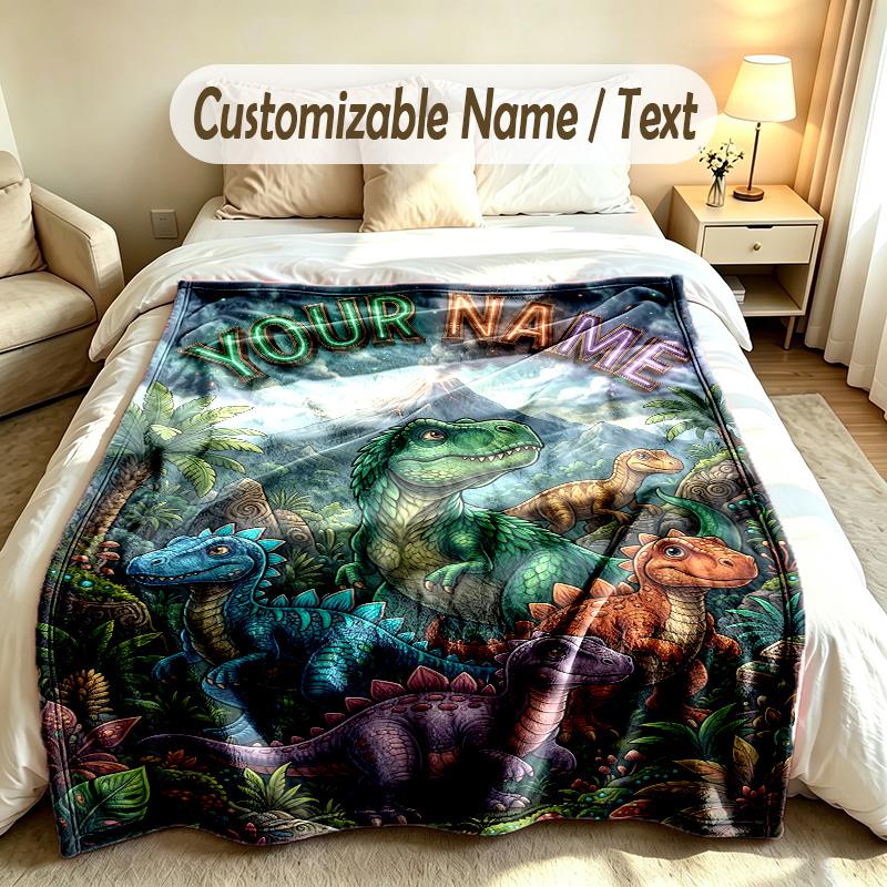 Dinosaur Theme Custom Blanket Personalized Name & Text Customized Soft Warm Throw Blanket Home Decor