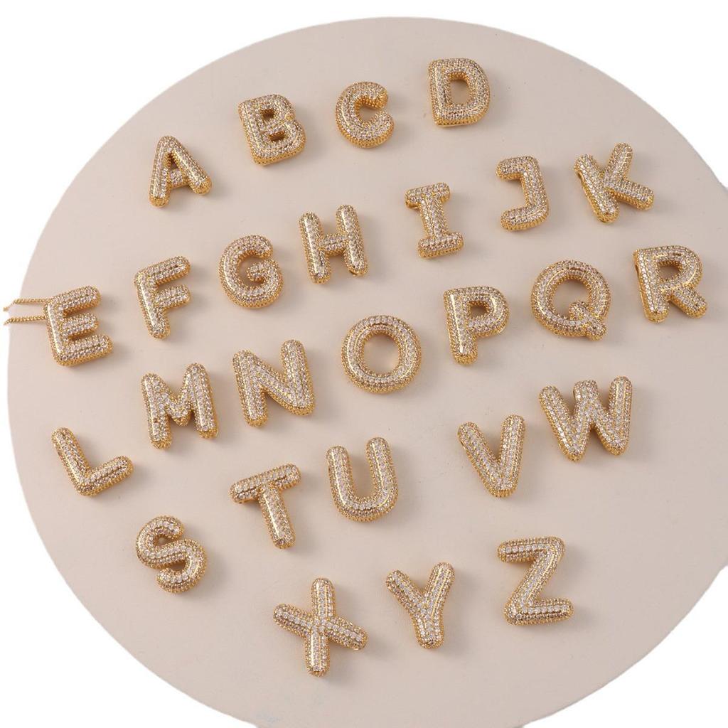 Gold-Plated Copper Zircon Balloon Bubble Alphabet Pendant Necklace