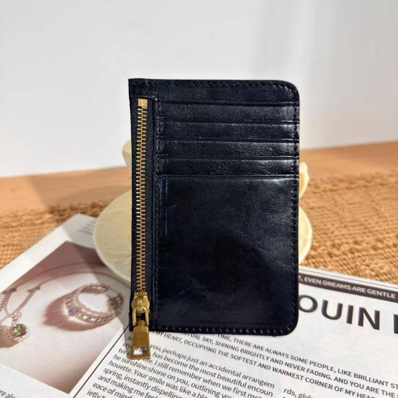 Genuine Leather Wallet for Women Vintage Slim Credit Card Holder with Zipper Coin Pocket