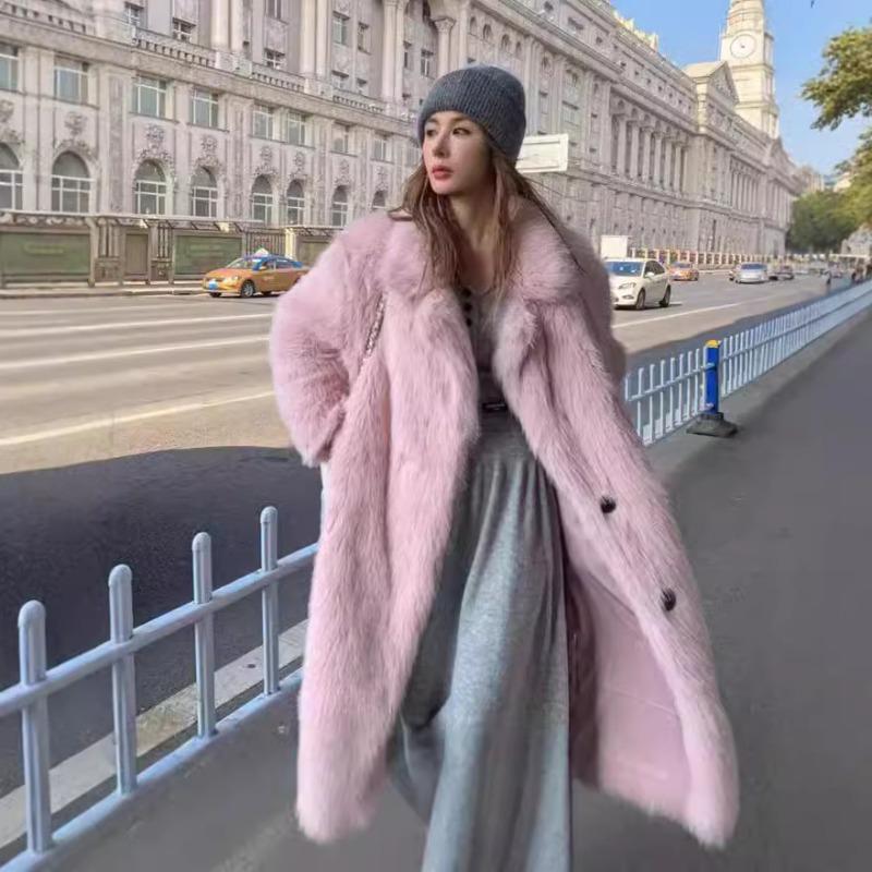 Toka Fur Coat Loose Imitation Fur Coat Women's Large Lapel Collar Long Autumn and Winter Fox Fur Coat