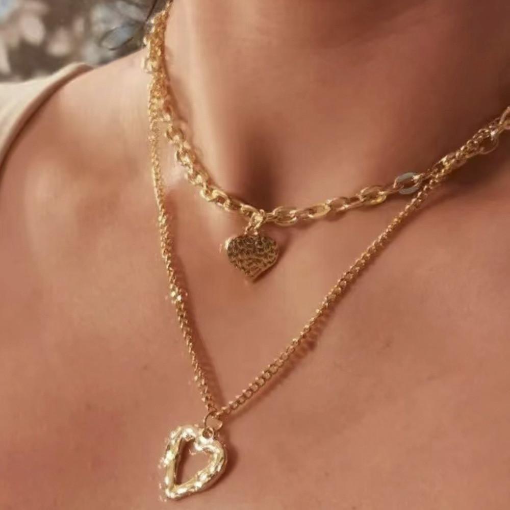 Einzigartige Gold- und Silberfarbene Herz-Engel-Flügel Mehrlagige Halskette für Modischen Damenstil