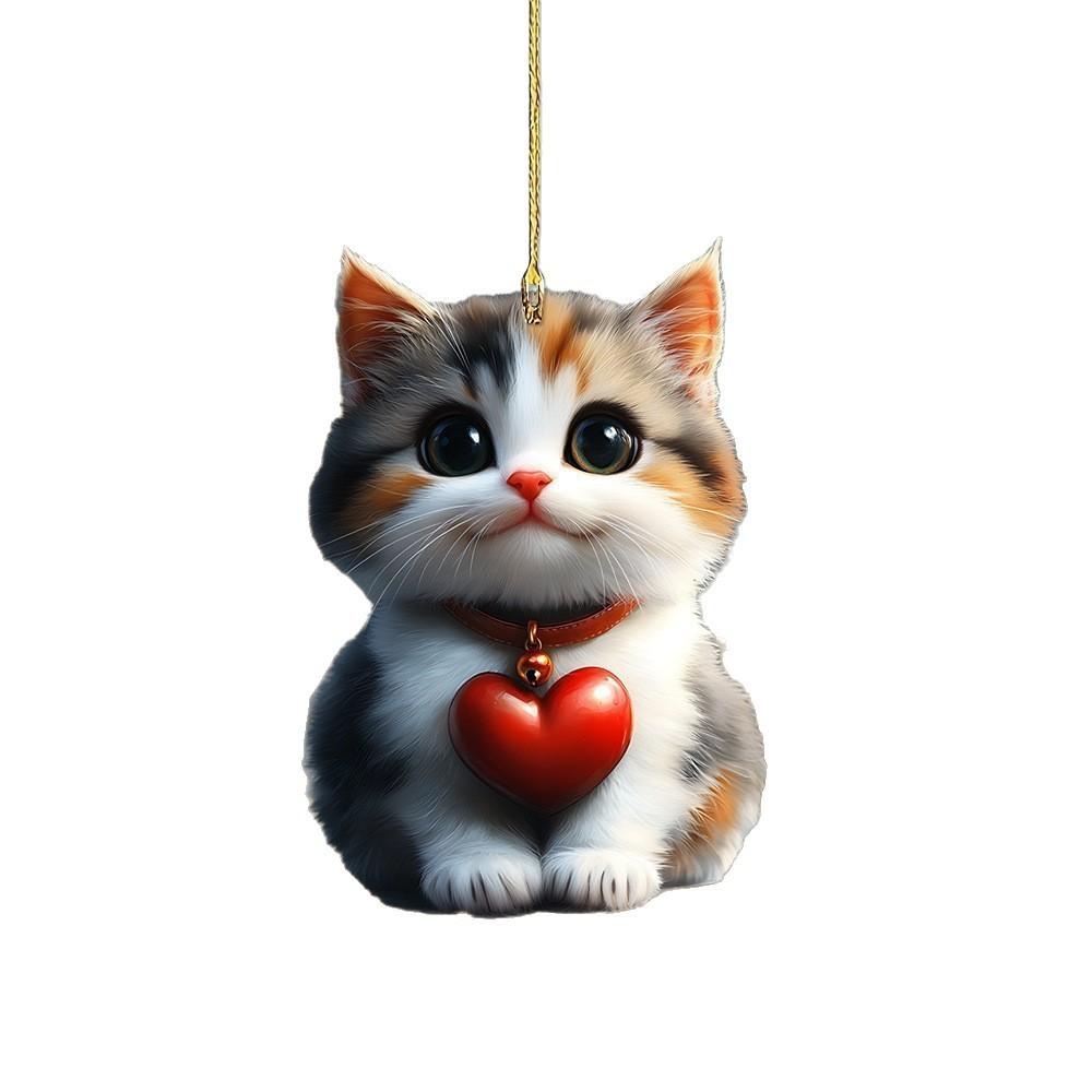 Acrylic Heart Cat Car Decoration Keychain Fun Style Vehicle Pendant Interior