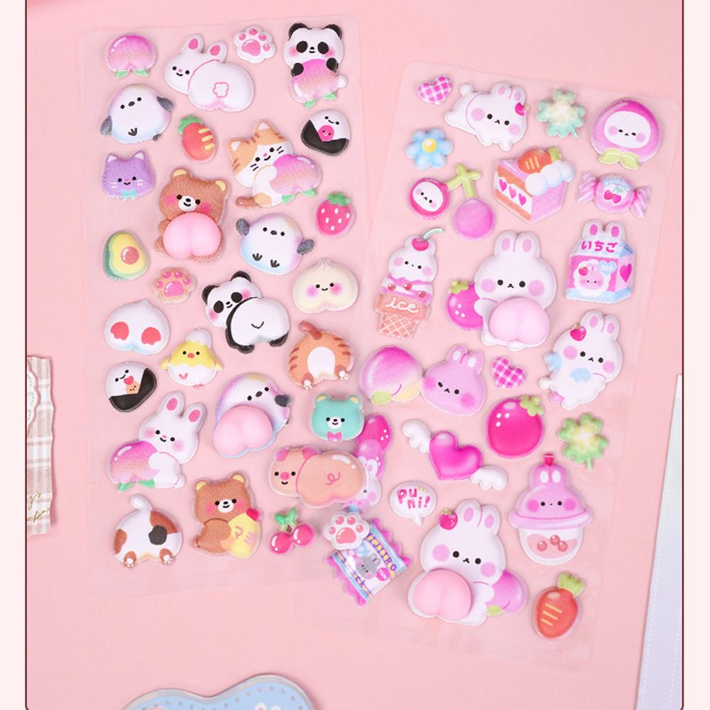 Kawaii Cartoon Soft Cute Little Rabbit 3D Pinching Relaxing Butt Stickers Cute DIY Mobile Book Decoration Stickers Festival Gift