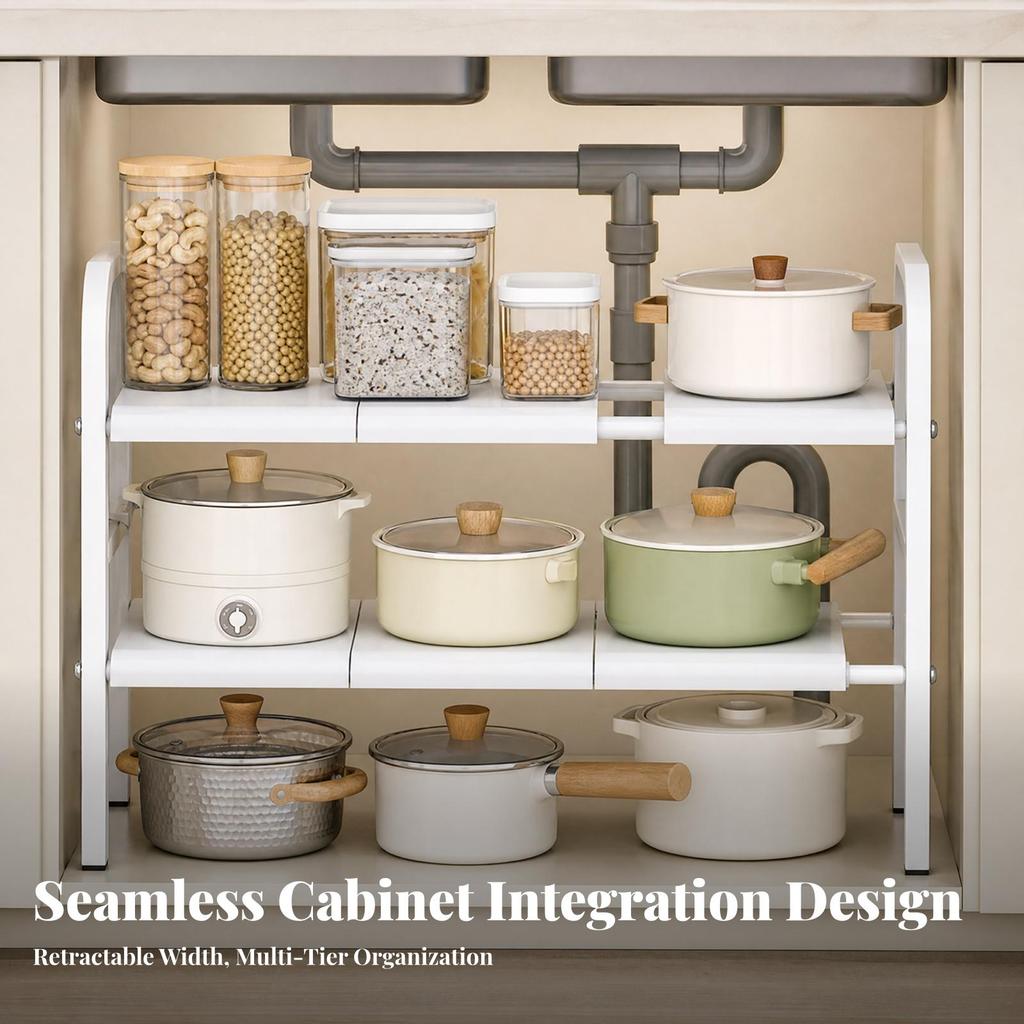 Carbon Steel Under-Sink Storage Rack Space-Saving Expandable Under Sink