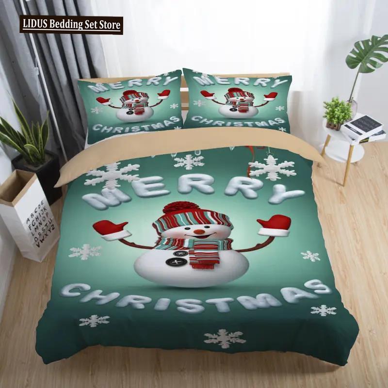 3D Printed Merry Christmas Bedding Set Queen/Twin/King Size  Christmas Decoration Home Bedclothes With Bedding Pillow