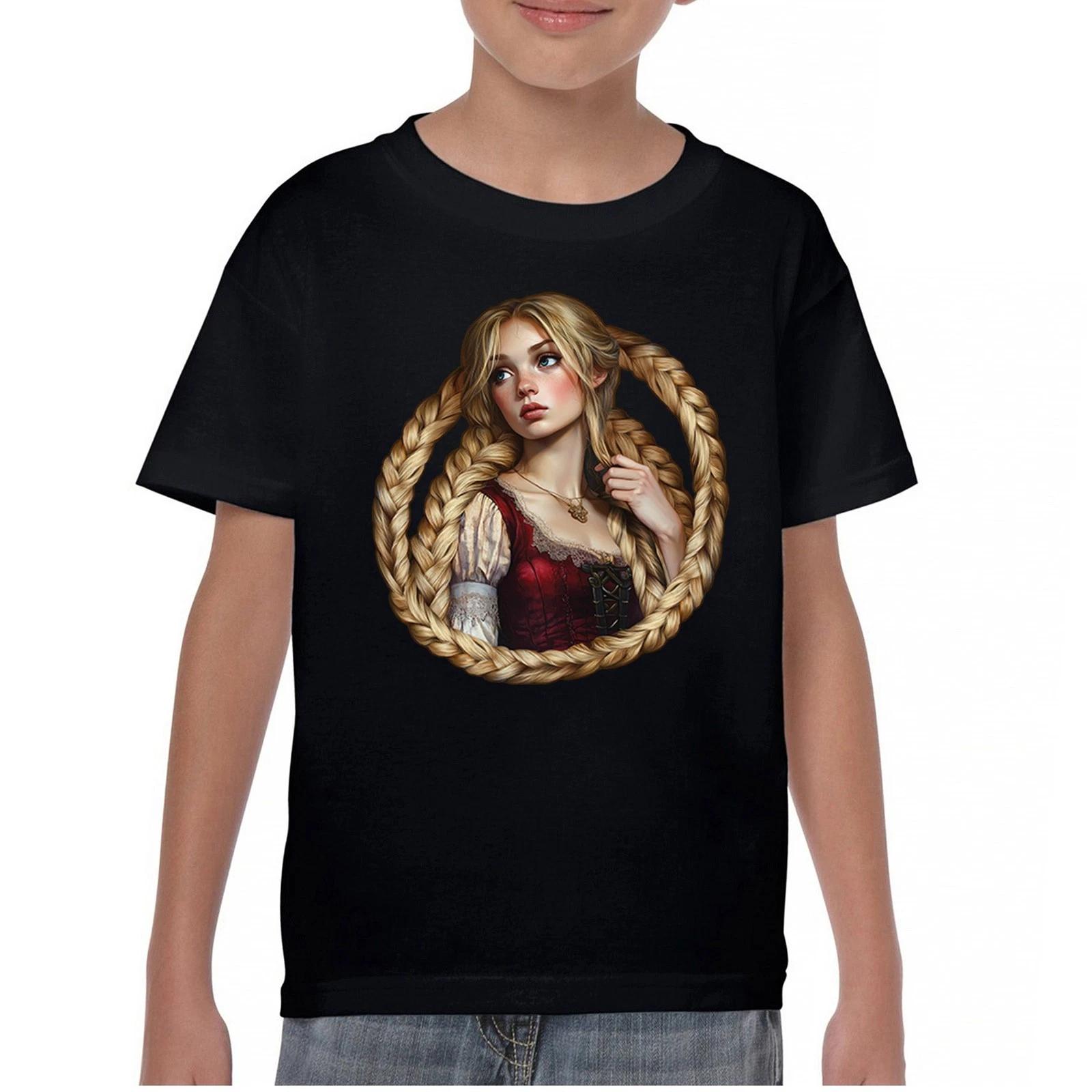Storybook Rapunzel Youth kids boys T-Shirt Fairytale Blonde Hair Fantasy Princess Kids 150