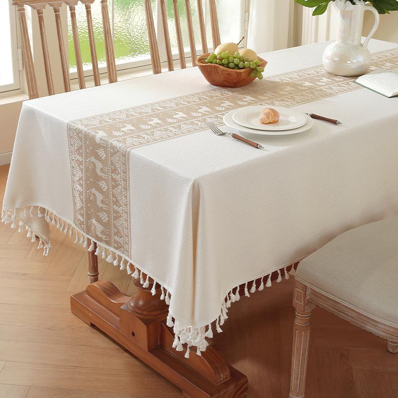 Nordic Light Luxury Tablecloth Imitation Cotton And Linen Fringed Long Dining Table Cloth Coffee Table Christmas Dust Tablecloth Mat