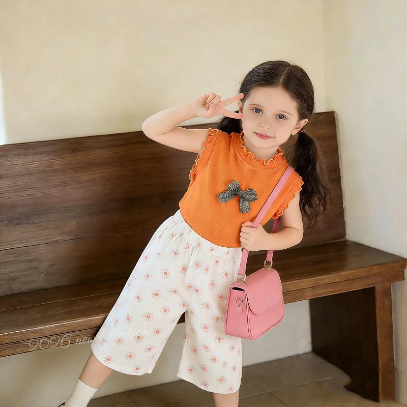 Girls' Summer Sports Sleeveless Top & Wide-Leg Pants Two-Piece Set