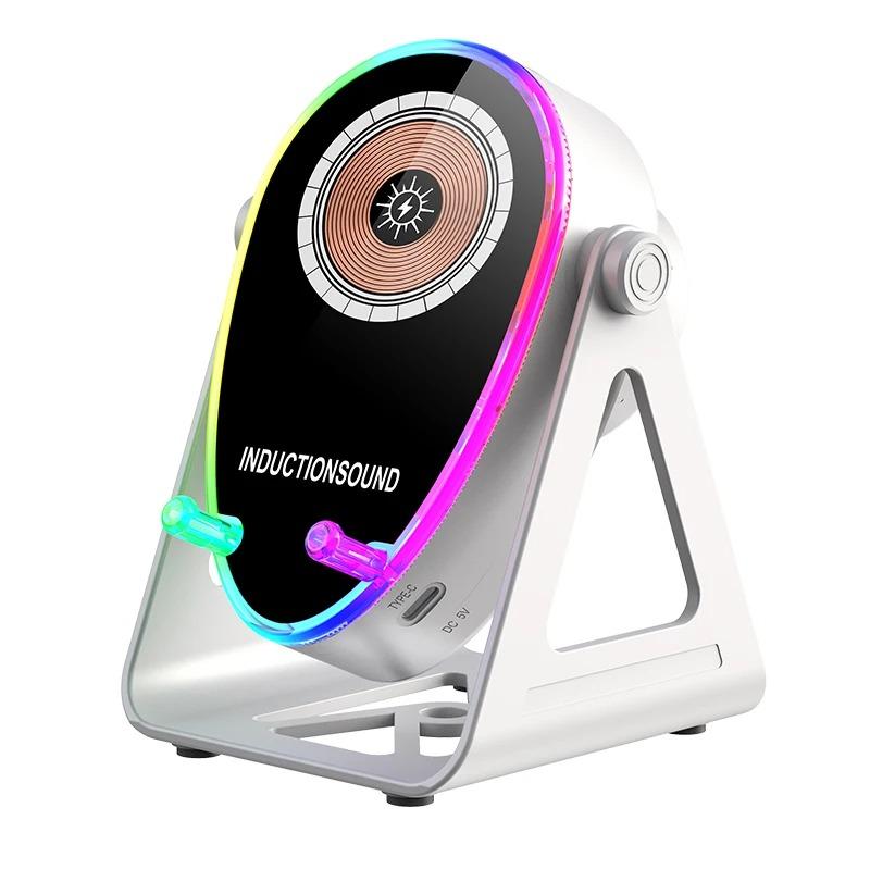 

Bluetooth 5.3 Smart Speaker Wireless Charging Phone Stand Ambient Light 15W Fast Charging Sensor Playback for All Phones білий