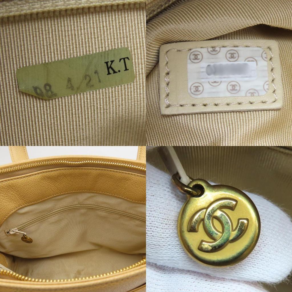 Used CHANEL Handbag Logo Caviarskin Beige 5th