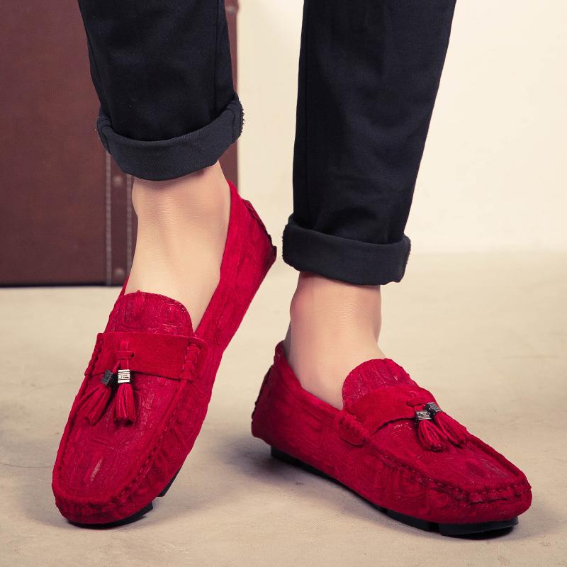 2026 Chaussures de Designer Mocassins Homme Zapatos De Hombre à Enfiler Chaussures Homme Décontracté Homme Mocassins de Conduite Rouges Mocassin en Cuir Daim