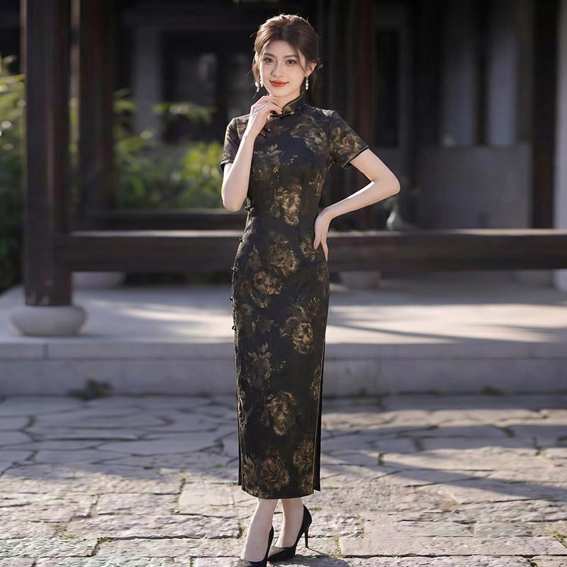 Black national style new Chinese style daily Suzhou long cheongsam improved young 1011 new women's high-end catwalk