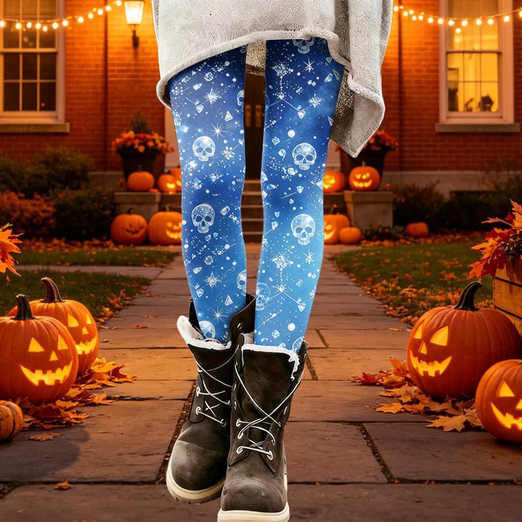 Women's Halloween Print Stretch Leggings Casual Pants for Home and Everyday Wear