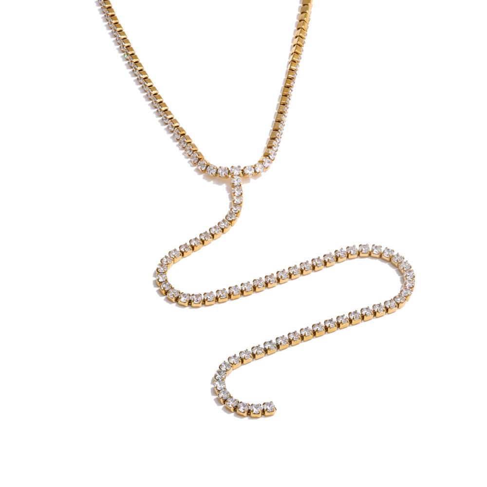 

Yhpup Waterproof Shiny Cubic Zirconia CZ Chain Long Drop Necklace for Women Stainless Steel Premium Jewelry Party for Self Gift