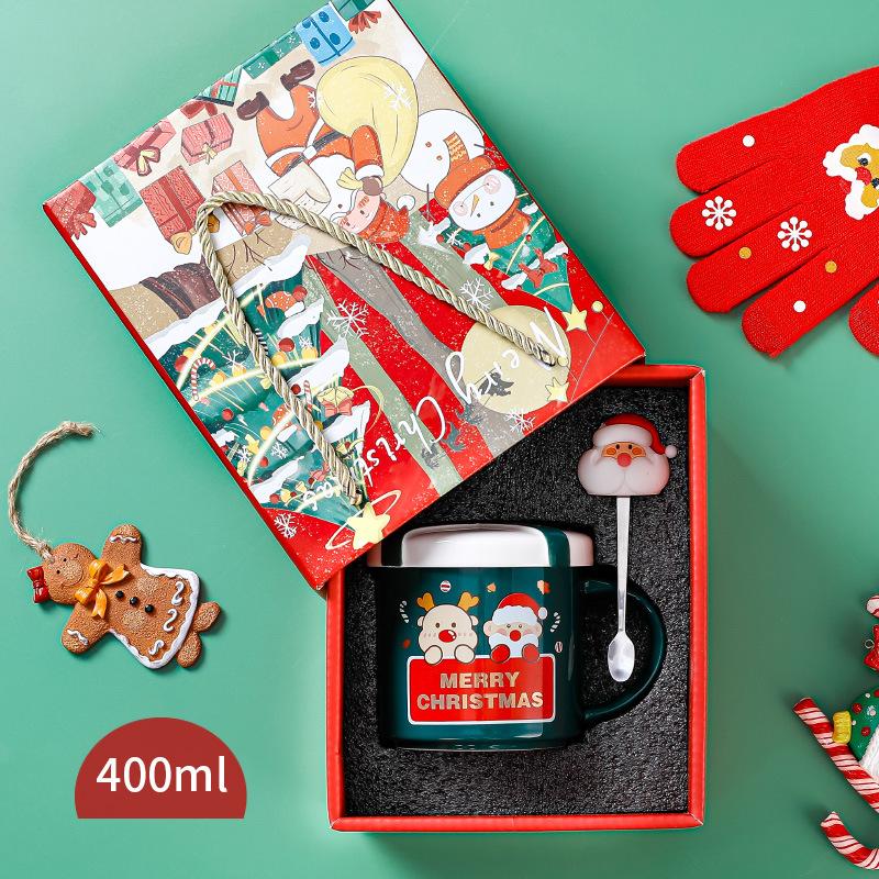 Geschenkbox-Form Keramik Santa Tasse mit Deckel Löffel niedliche Weihnachtstasse grenzüberschreitende Lieferung Kaffeetasse