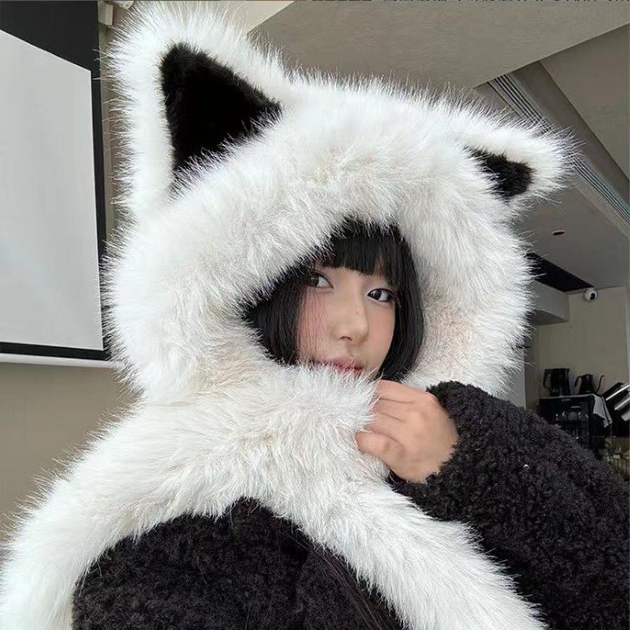 Thick Fleece Fox Ears Hat for Women Winter Scarf Set New Warm Face-lifting Red Army Cap