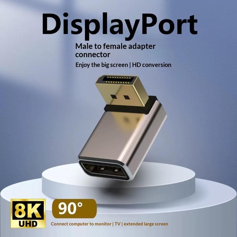 Right Angle DP 1.4 Adapter DisplayPort Male to Female 90 Degree Connector for Home Office PC Laptop Monitor Connection