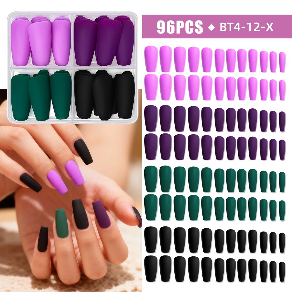 96pcs Coffin Ballet Full Cover Nail Tips Mix Color Fake Nials New Press on Nails Woman DIY Nail Art