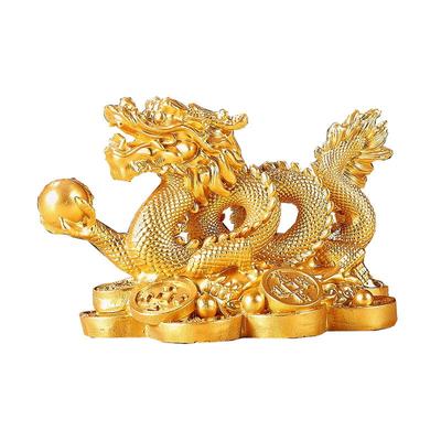 Chinese Auspicious Money Dragon Statuette Resin Sculpture Feng Shui Decoration Home Living Room Office