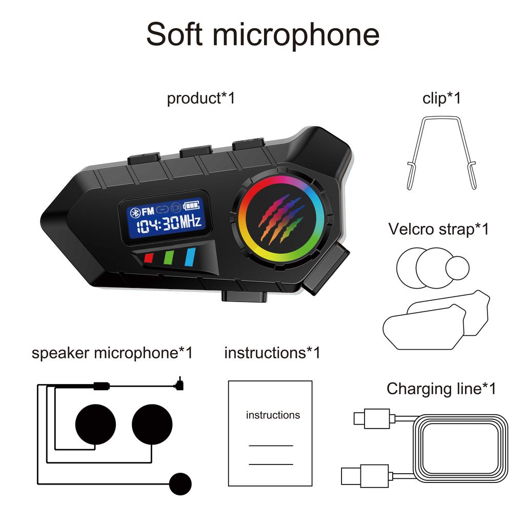 Y30 Motorcycle Helmet Bluetooth Headset Wireless Waterproof Handsfree Call Noise Reduction Earphone with FM Radio for Moto