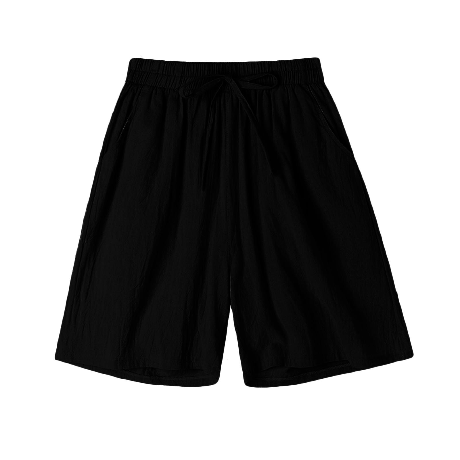 

Летние хлопковые льняные женские шорты, повседневные, с высокой талией, свободные шорты для девочек, мягкие, классные, женские шорты, дышащая, мягкая, домашняя одежда XL чёрный