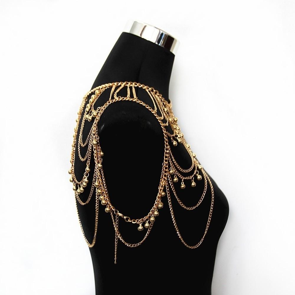Gold Tassels Costume Armband Metal Body Chain Vintage Necklace Shoulder Chain  Girl