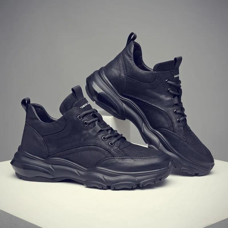 Fashion Genuine Leather Male Sneakers Incresed Man Casual Shoes Winter Cotton Men's Sports Shoes Size 38-46 High Quality Jogging Shoes