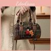 Retro Small Artistic Bear Embroidery Check Pattern Handbag For Casual Outings