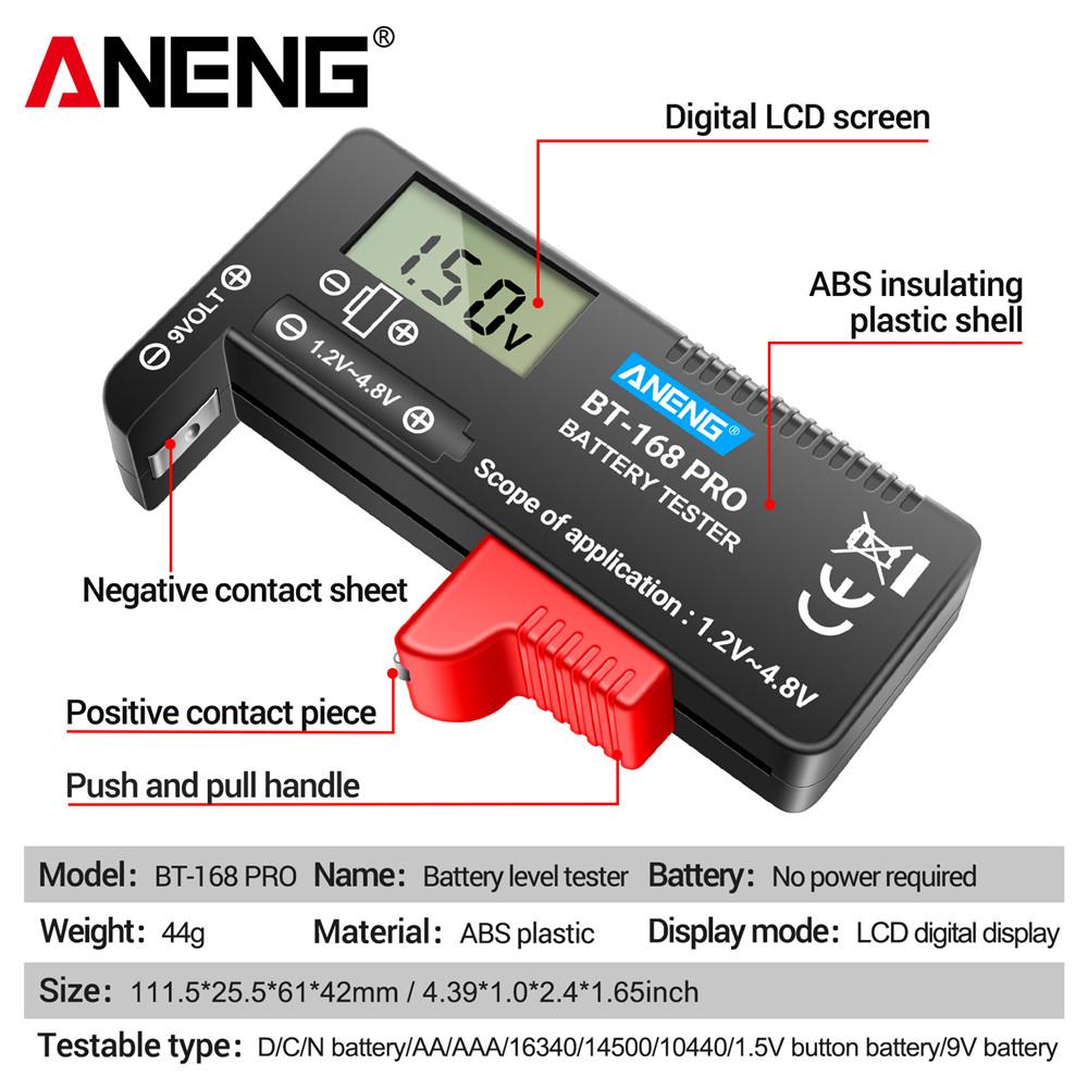 Tester de Baterii Portabil ANENG 168PRO Indicator Nivel Baterie Capacitate Tester Universal Analizoare de Sarcină Tester Baterii Buton Litiu 1.5-4.8V/9V Universal