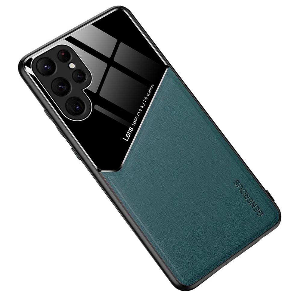 For Samsung Galaxy S24 Ultra Case Magnetic Car Mount Back Guard PU+TPU+PC Cover