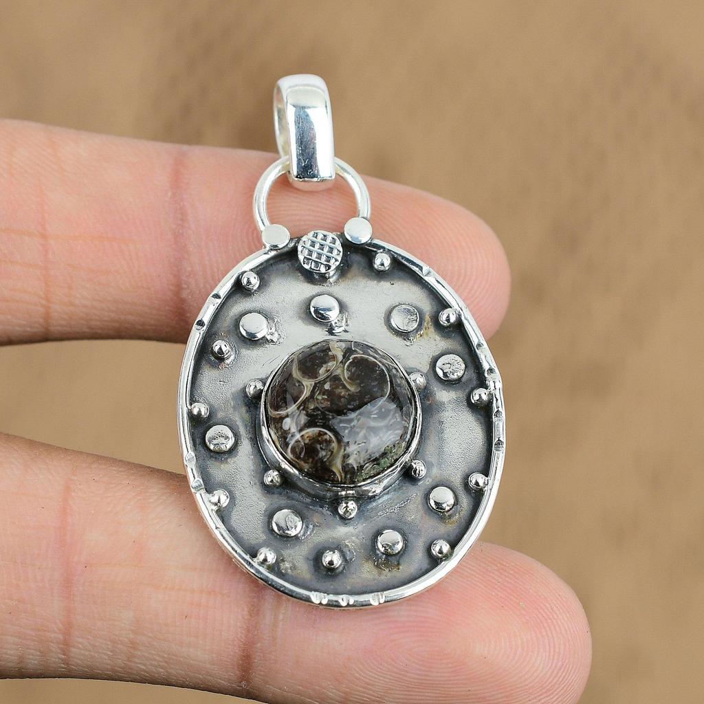 Mothers Day Sale Turritella Agate Gemstone Elegant Pendant 925 Sterling Silver