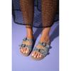 Crystal Embellishment Genuine Leather Double Belt Women's Slippers