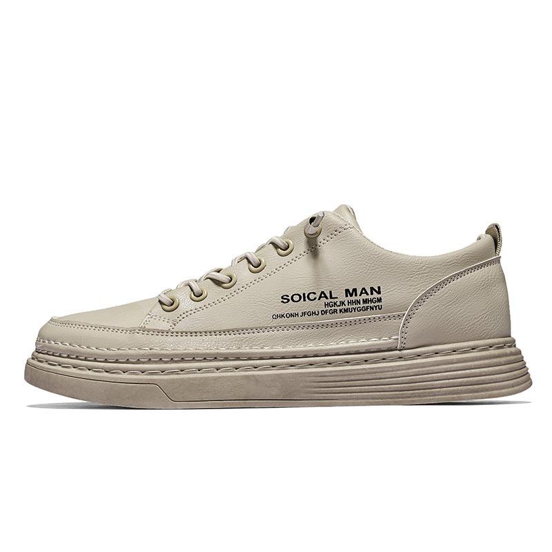 Shoes Men's Spring New Casual Waterproof Leather Board Shoes Trendy Versatile Men's Soft Soles Men's Trendy Shoes