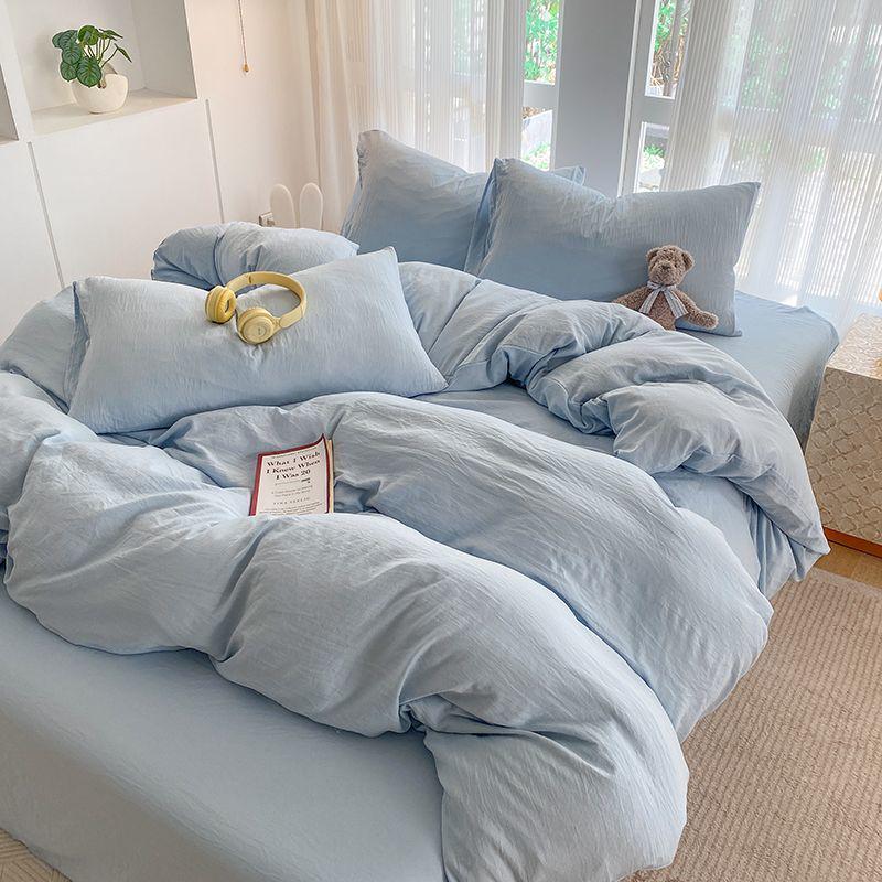 G5Z Cotton Bedding Set - Simple Solid Color, 3 or 4-Piece Options for Double or Single Bed