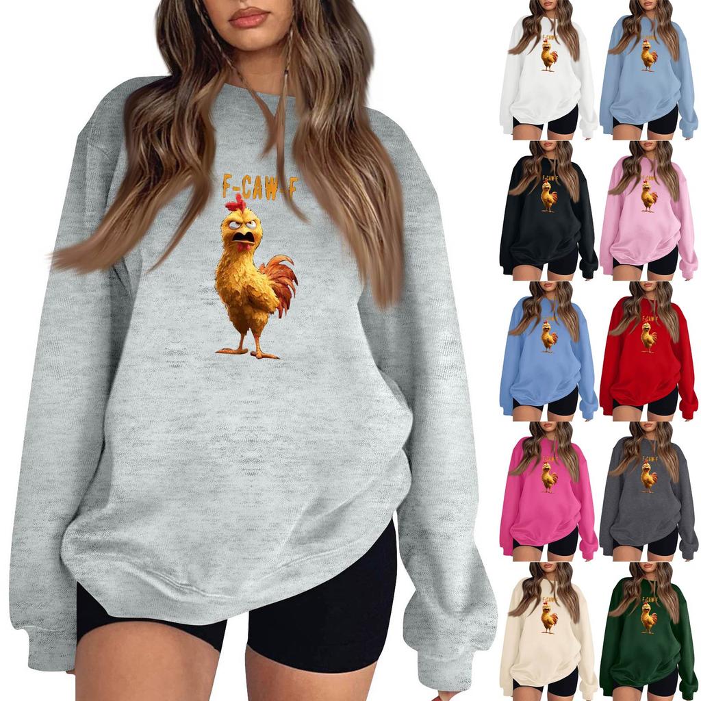 Dámská módní ležérní top s kulatým výstřihem a dlouhým rukávem, tištěná pulovrová mikina