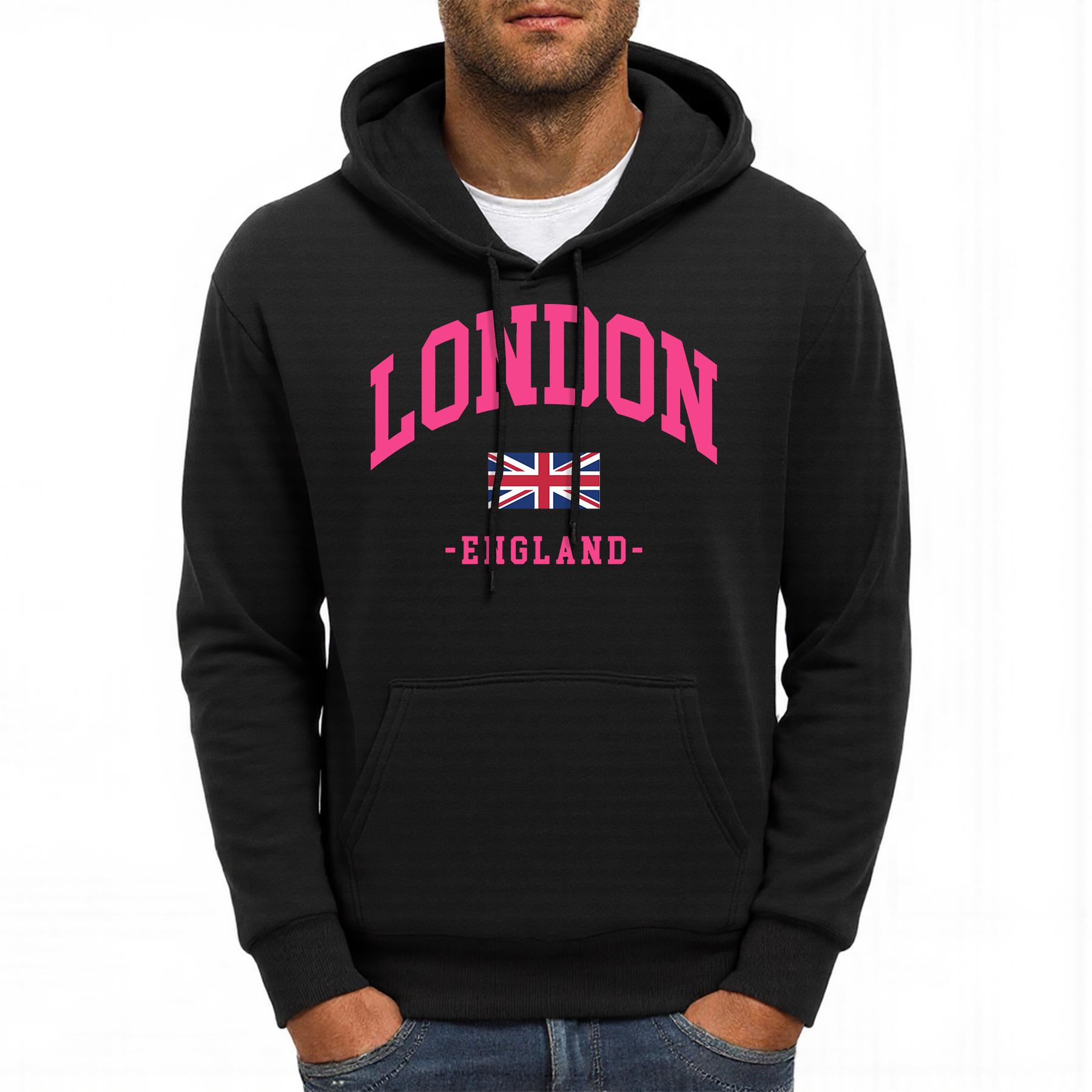 

London England Flag Pattern Men Hoody Comfortable Autumn Streetwear Multicolor Fleece Pullovers Oversized Pocket Hoodies 3XL