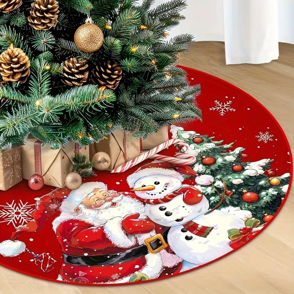 Round Christmas Tree Skirt Washable Xmas Tree Mat Retro Tree Bottom Apron Christmas Decoration