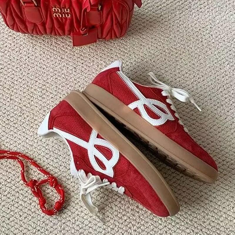 Soft leather version~ retro red German training shoes women's 2025 new color matching platform Forrest Gump shoes casual sports board shoes