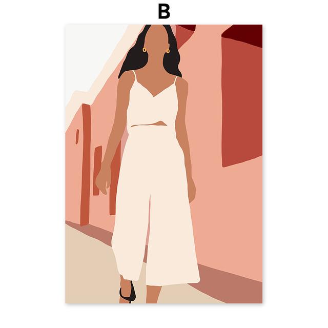 Abstract Girl Monstera Leaf Boho Vintage Nordic Posters And Prints Wall Art Canvas Painting Wall Pictures For Living Room Decor