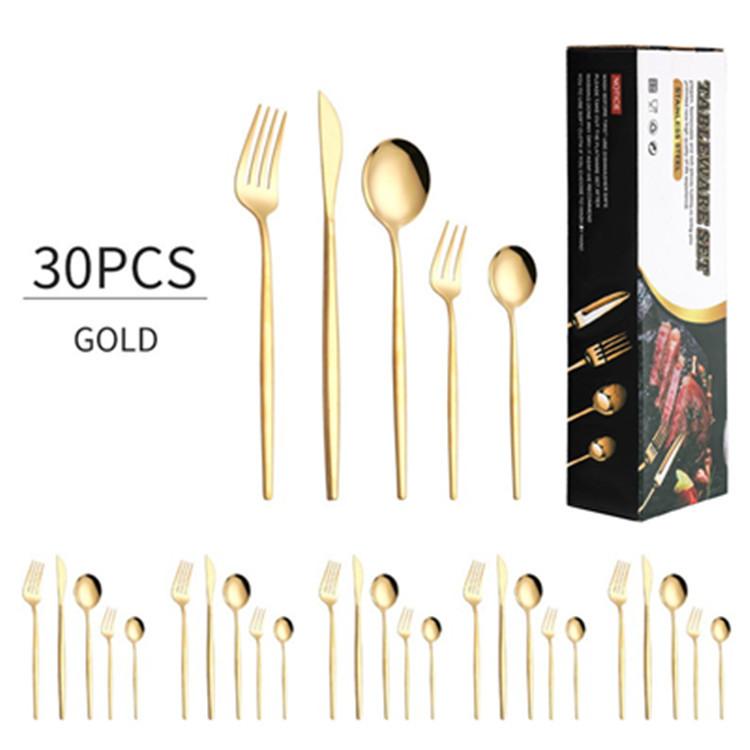 Gold Cutlery Set Stainless Steel Dinnerware Set 30Pcs Knives Forks Coffee Spoons Flatware Set Kitchen Dinner Tableware Set