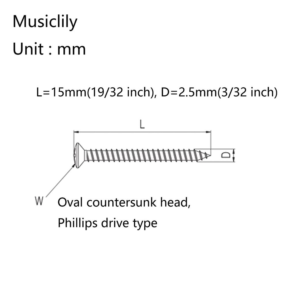 Musiclily Basic Metal Metric String Guide Gold of 2.5x15mm Screws, (Set 20)